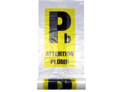 Sacs déchets Transparent impression ATTENTION PLOMB 730 x 1100mm